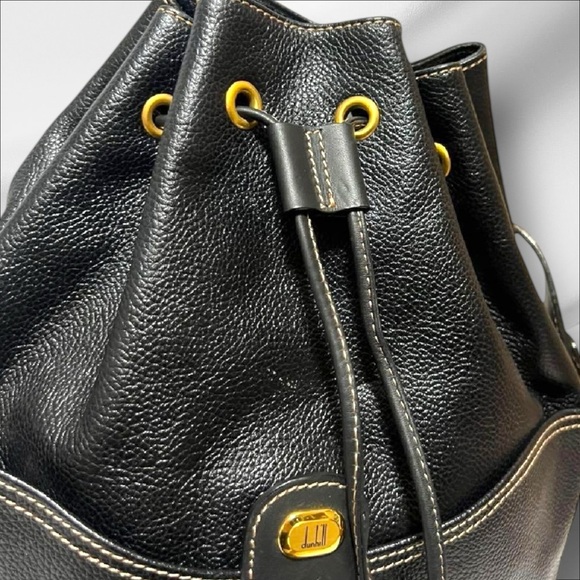 Dunhill Vintage Black Leather Drawstring Bucket Bag Gold Hardware - Picture 11 of 12